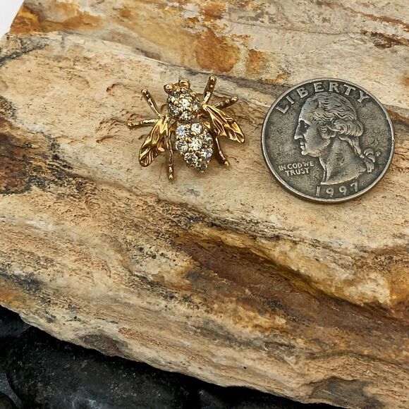 Vintage Panetta Rhinestone Bee Brooch Signed 1940s Retro - Picture 2 of 12